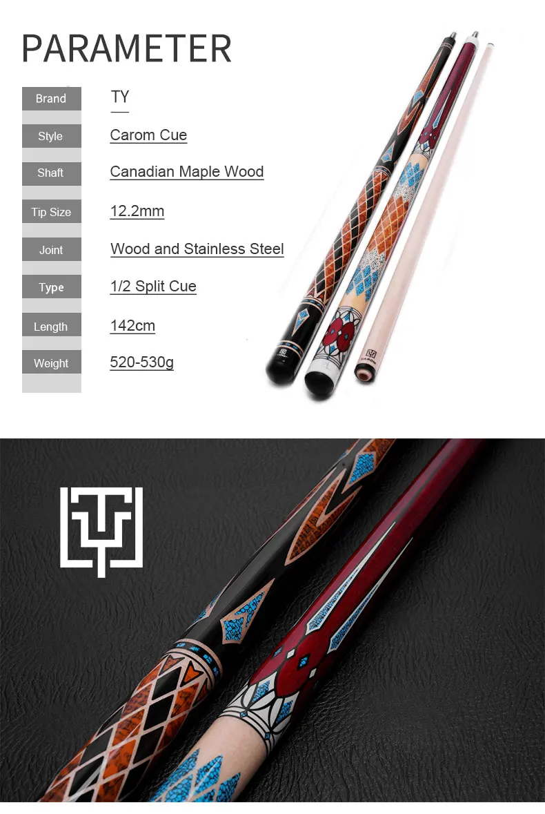 TY Carom Stick Typhoon Professional Carom Billiard Cue Korean 3 Cushion Cue Carom Cue Taper 12.2mm Tip 142CM Billiards Libre Cue