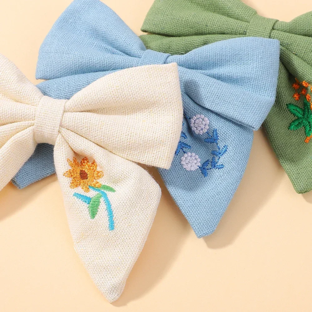 5 unids/set elegante bordado Floral lazos Clip de pelo moda hecha a mano horquilla de algodón para mujeres niñas niños accesorios para el cabello regalos