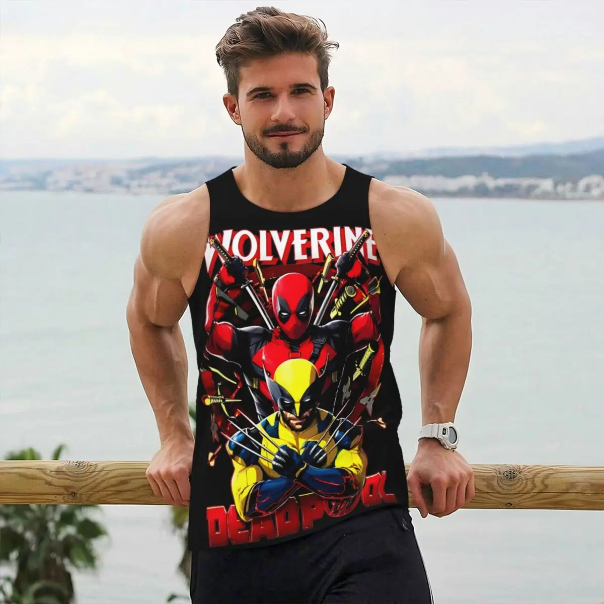 

Шерстяная компрессионная рубашка Weapon Deadpool, майка для мышц, мужские майки для спортзала, спортивная одежда, мужской жилет для бодибилдинга и фитнеса с мышцами