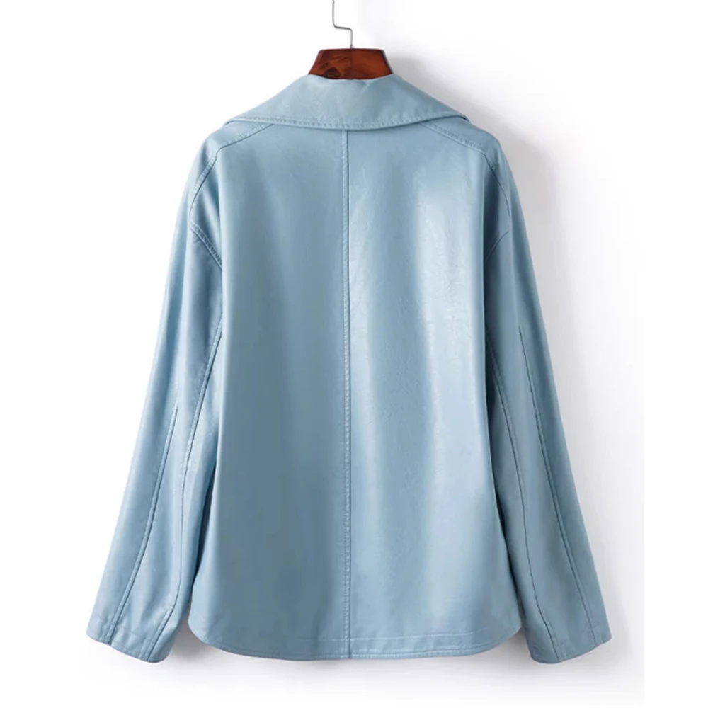 Nouvelle veste courte en cuir décontractée pour femme, col rabattu, double boutonnage, coupe ample, mode printemps-automne