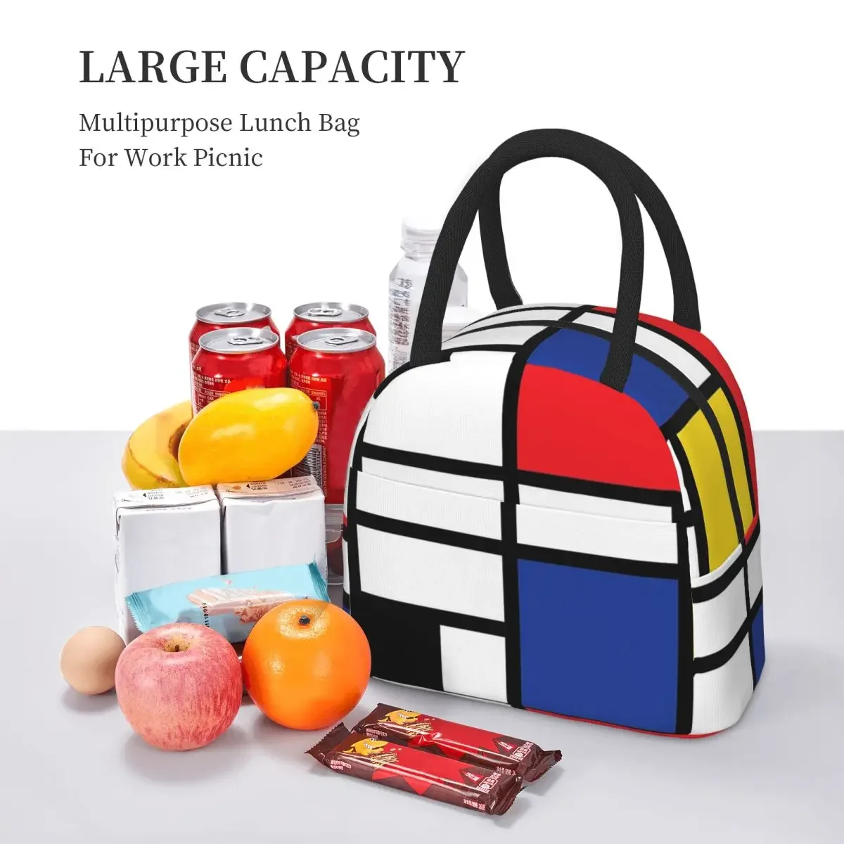 Piet Mondrian De Stijl Insulated Lunch Bag for Women Office Cooler Thermal Food Box Tote Portable Lunch Boxes Container