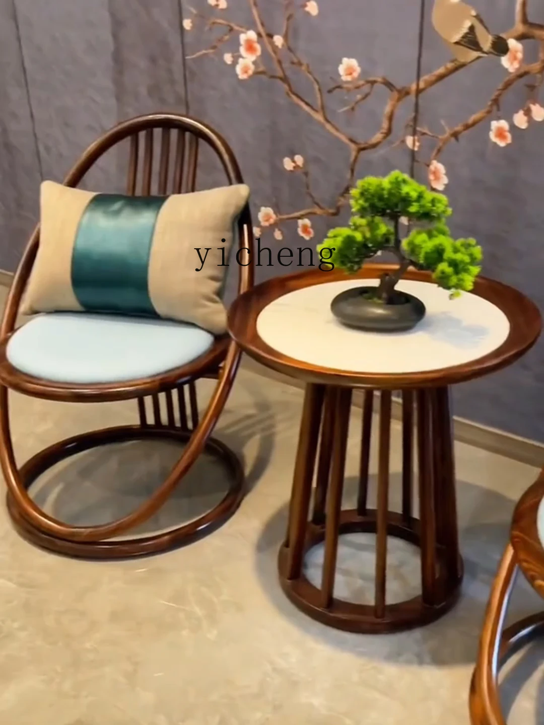 

LSL New Chinese Style Black Walnut Round Coffee Table Balcony Furniture Leisure Chair Simple Solid Wood