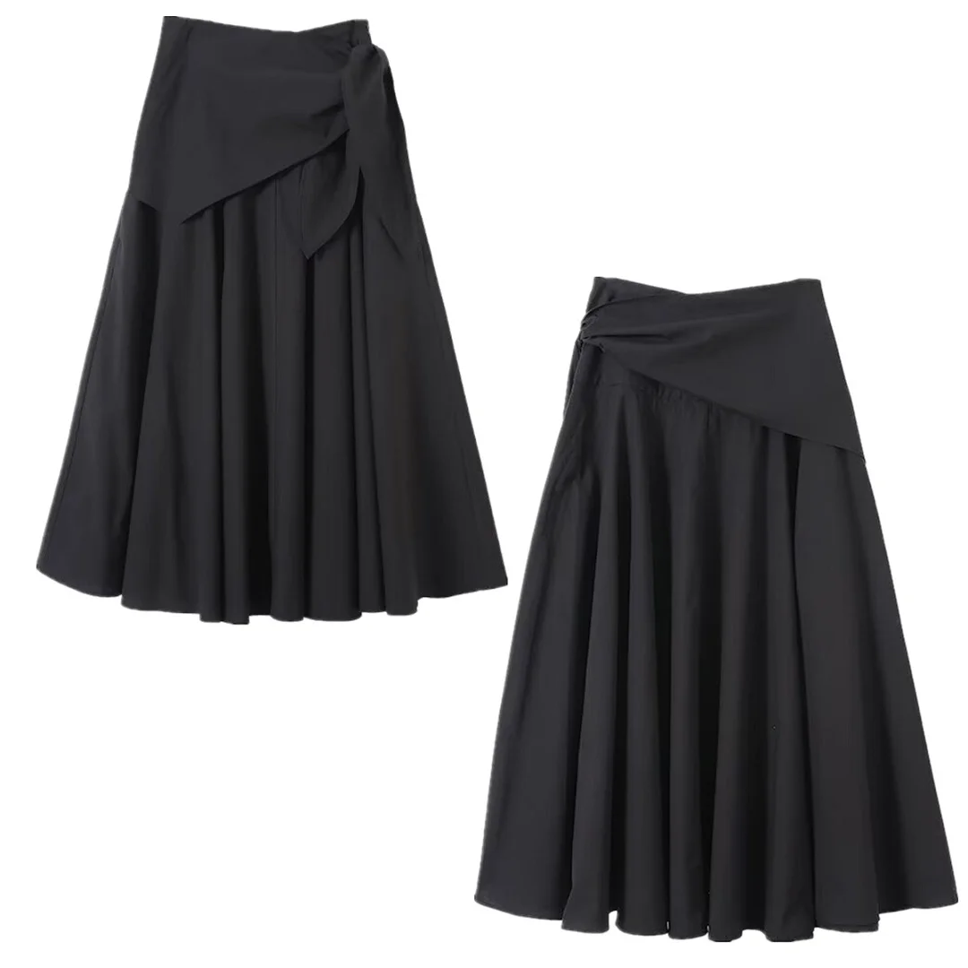 

Maxdutti French Style Fashionable Black Cotton Skirt Minimalist Commuting Casual Elegant Skirt Woman Clothing Faldas Skirts
