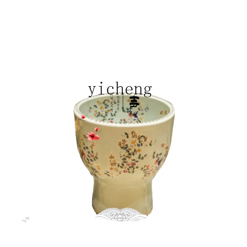 Xl Art Basin Mop Pool round One-Piece Mop Pool Diameter 35cm Crack Flowers and Birds