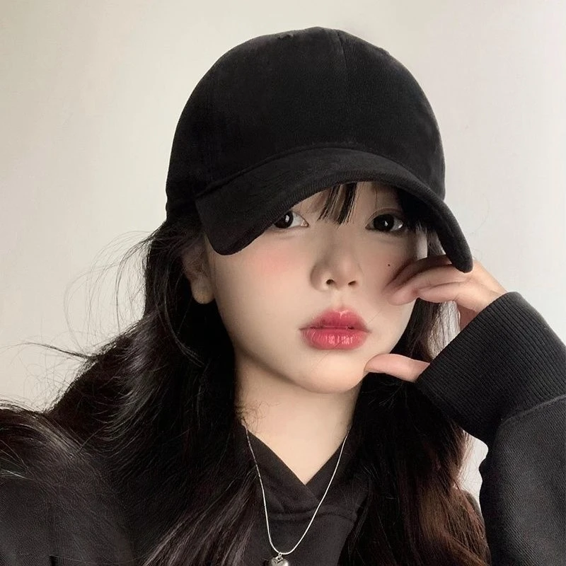 Black Baseball Cap Men Women Solid Color Velcro Adjustable Snapback Hat Classic Brim Casual Outdoor Summer Sun Visor Cap