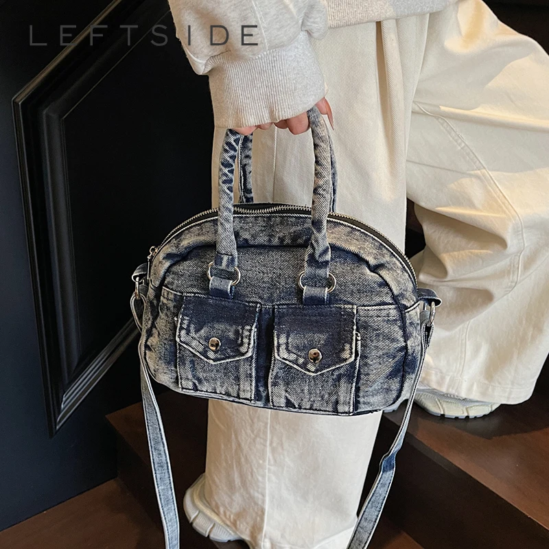 

LEFTSIDE Small Design Denim Crossbody Bags for Women 2025 Fashion Short Handle Lady Crossbody Bag Females Handbags and Purses