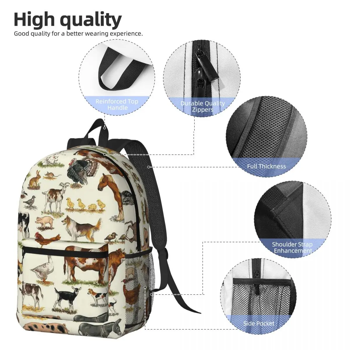 Country Farm Animals Farmhouse Village Pet Backpack Boys Girls BookBag Kids School Bag Laptop Shoulder Bags for Men Women