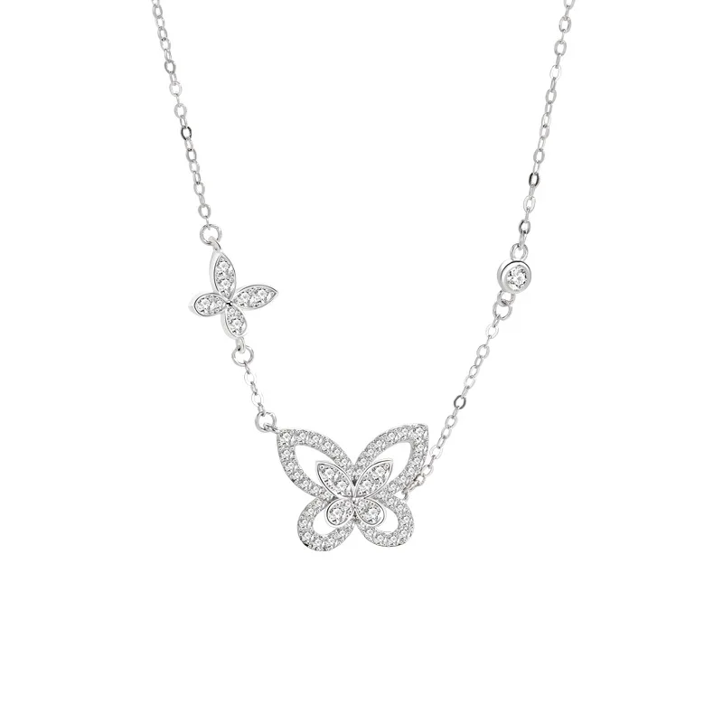 

S925 Sterling Silver Sweet Butterfly Full-Diamond Necklace for Women - INS-Inspired Elegant & Fashionable Niche Clavicle Chain