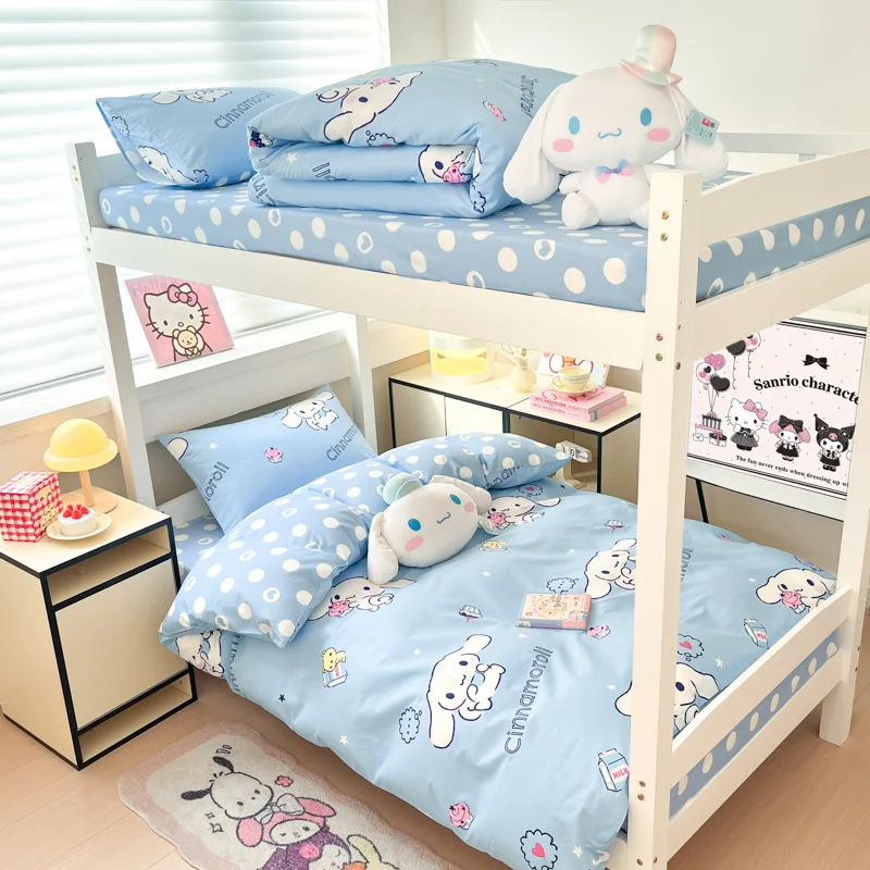 

Kawaii Sanrio Hello Kitty Kuromi Cotton Cartoon Bed Sheet Four Piece Set for Children Bed Sheet Quilt Set for Students 3pcs Girl