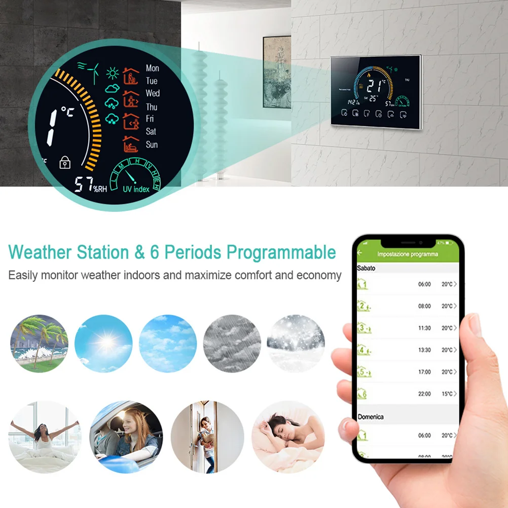 

Smart Thermostat 48-Inch LCD Wireless Temperature Controller Intelligent Home Heating Control Touch Thermostat