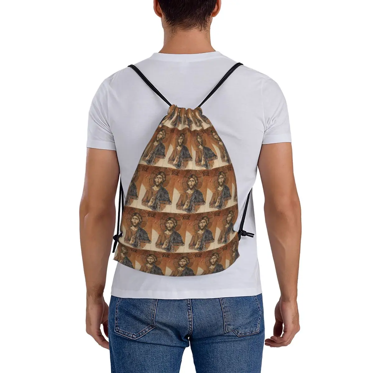 Who Loves Basket Christ Pantocrator Awesome Photographic Backpacks Drawstring Bundle Pocket Sports Bag Book Bags