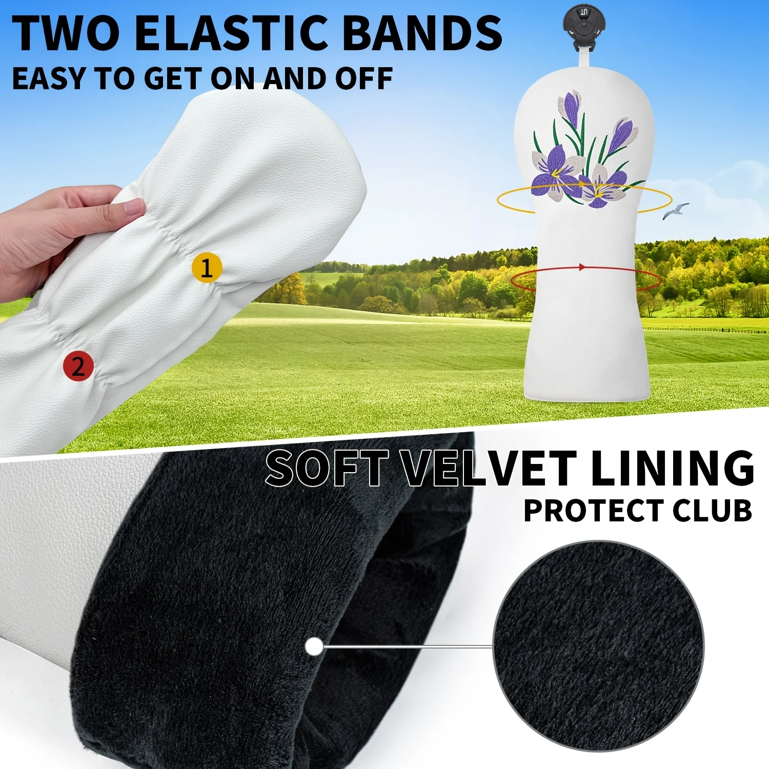 1pc/3pcs Driver, Fairway, Hybrids Headcover - Purple Flowers Design Style Golf Club Cover Suitable for Male and Female view 4
