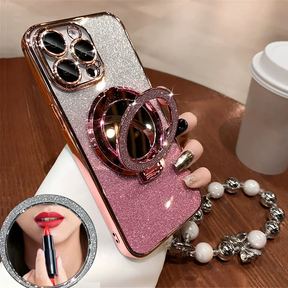 Redmi Note 14 Pro Glitter Mirror Bracket Gradient Case For Xiaomi Redmi Note 13 Pro 5G 4G Note 13 Pro+ Plus Cover With Bracelet