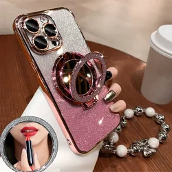 Honor X8B Glitter Mirror Bracket Gradient Case For Honor X6 X6S X7 X7A X8 X8A X8B X9 X9A Soft Silicone Stand Cover With Bracelet