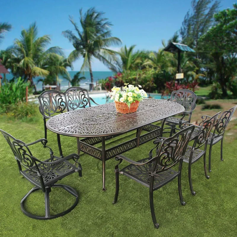 for Outdoor Cast Aluminum Table 120cm Diameter Barbecue Table Aluminum Alloy Courtyard Camping Pastoral Party Table American