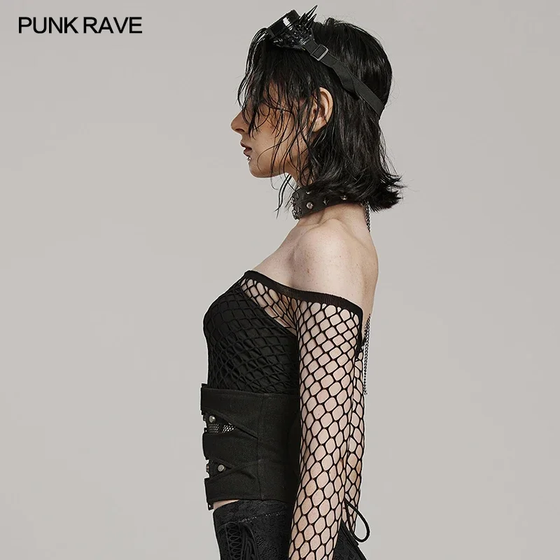 PUNK RAVE ผู้หญิง Punk Double Layered Design รัดตัวปรับลูปปาร์ตี้สีดํา Girdle อุปกรณ์เสริม Slim เข็มขัดเอว