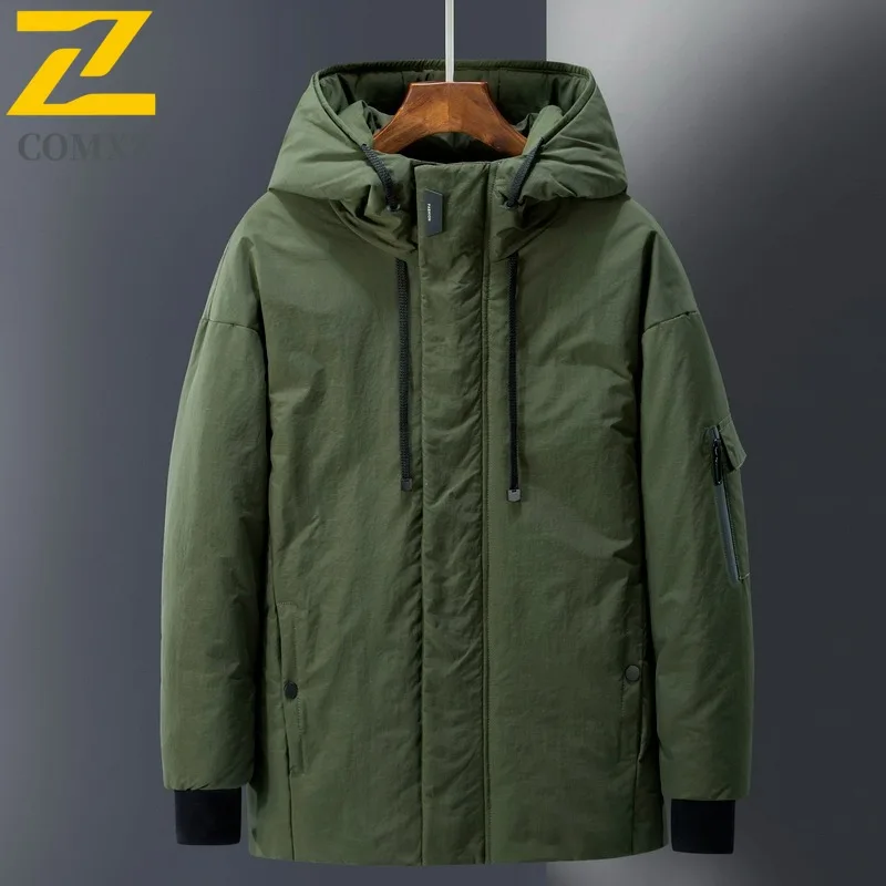 COMXZ Brand Luxury Men Outdoor Down Jacket Casual Hooded Adventure Thickened Warm Parka Daily Style Lightweight Winter Down Coat