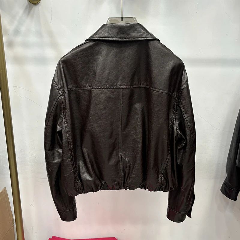 2026 Women Spring Genuine Sheepskin Leather Short Jacket Coat Autumn Loose Real Leather Overcoat