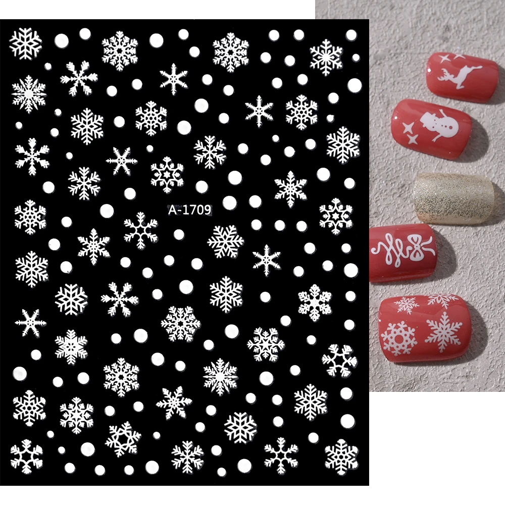 2024 Nieuwe Jaar Witte Sneeuwvlokken Nail Art Stickers 3d Kerst Charmante Sneeuwvlokken Nagel Emblemen Zelfklevende Sneeuwvlokken Sticker