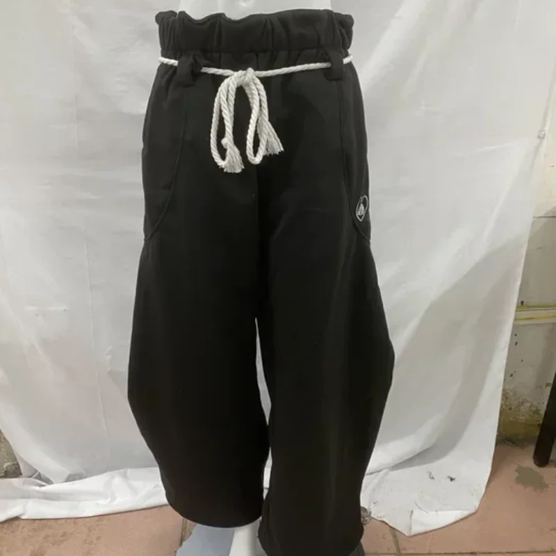 Retro trekkoord sport hartvormig borduurwerk wijde pijpen gebogen mes losse casual broek Amerikaanse herfst winter heren dames