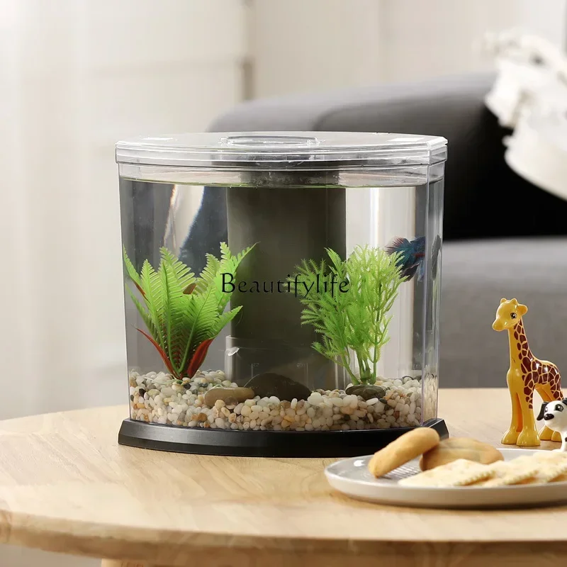 

ld33Small Mini Desktop Living Room Office Ecological Landscape Aquarium round Lazy Fish Globe