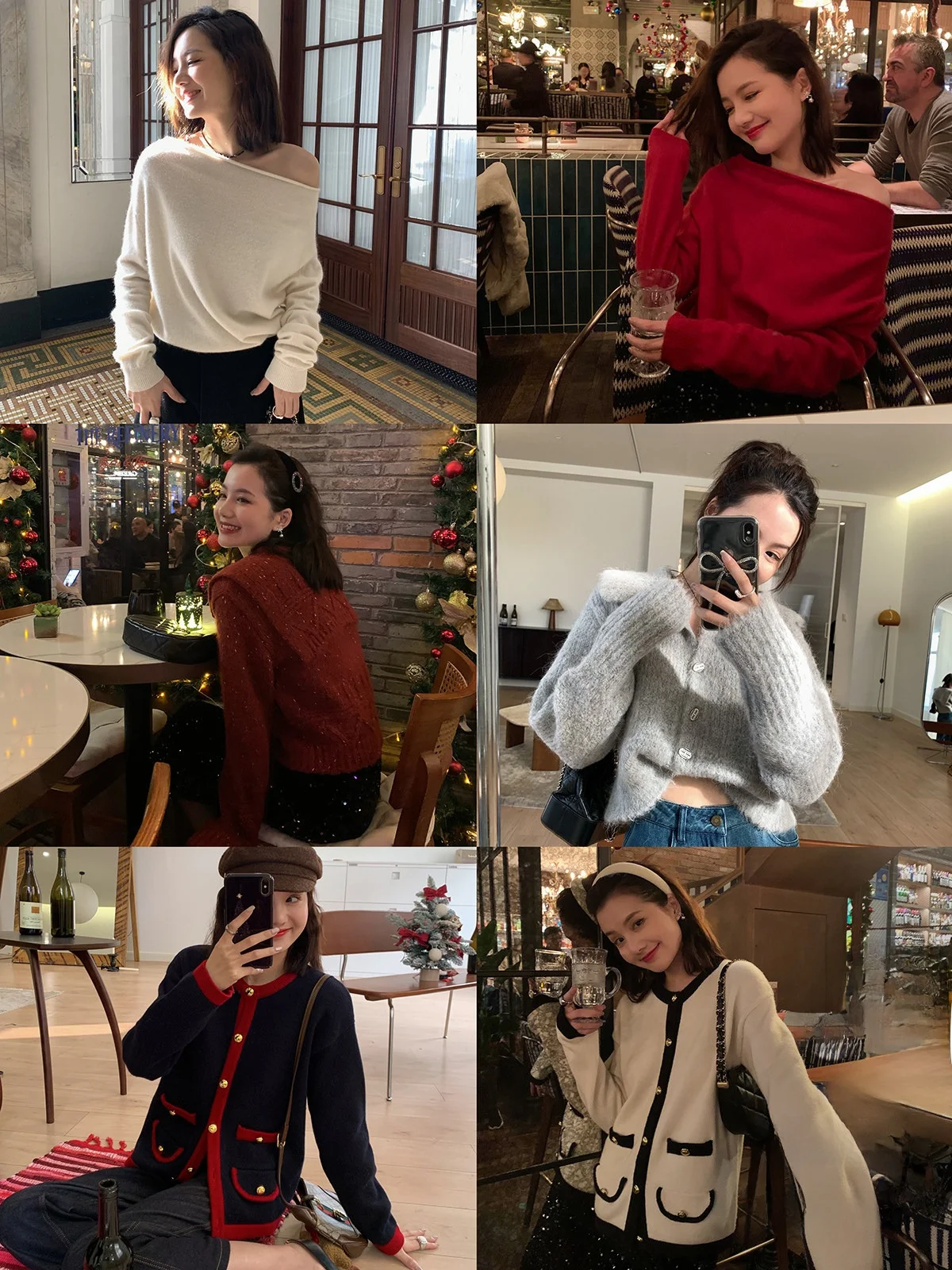 

Happy New Year Gold Foil Button oulder Bared Navy Collar Open Cardigan Sweater Ele Aosphere Valuable Polyester Fiber