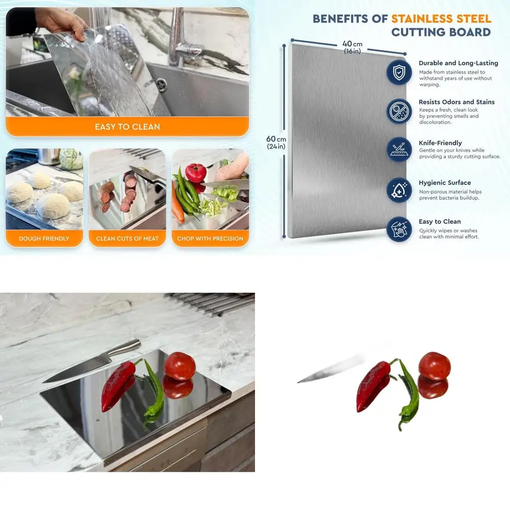 

24x16 Reversible Stainless Steel Chopping Board with Lip - Non-Toxic, Dishwasher Safe, Ideal for Kitchen Prep