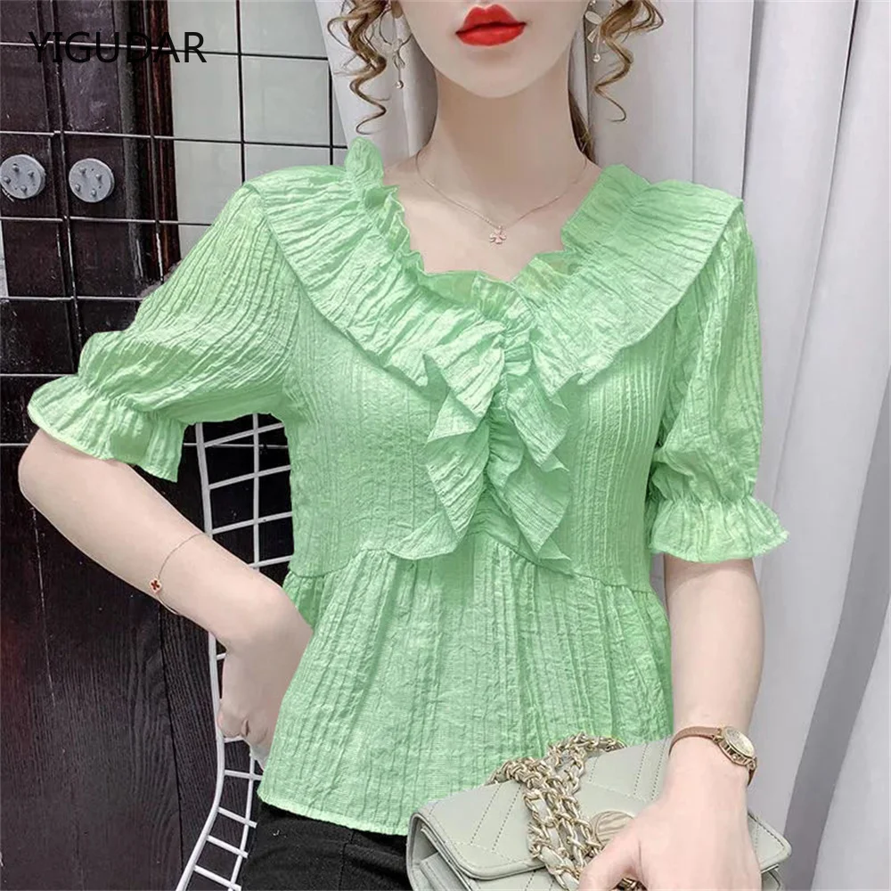 

New Summer Women Blouse Loose O-Neck Chiffon Shirt Female Short Sleeve Blouse jeansd Shirts womens tops and blouses Top