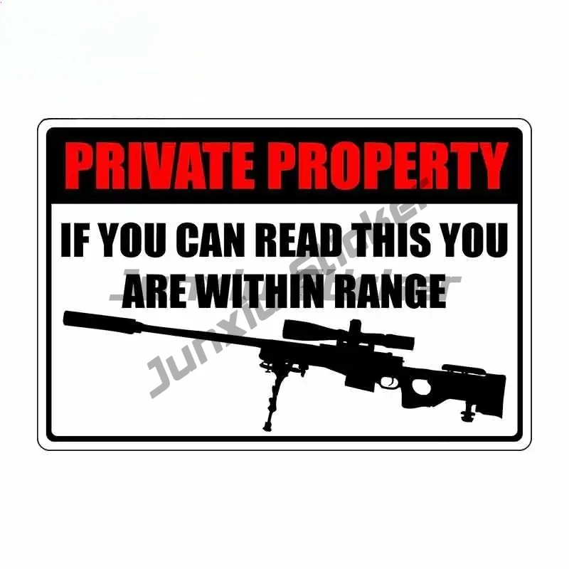 For Private Property Within Range Sniper Rifle Sign Funny Car Stickers Vinyl Waterproof VAN Accessories