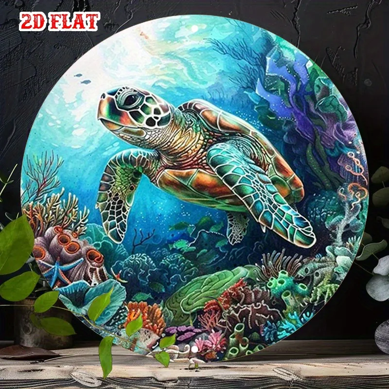 2D Flat, 1pc Vintage Ocean Life Metal Wall Decor - Sea Turtle & Coral Reef Marine Art in Turquoise Blue, Green, Orange, Purple,