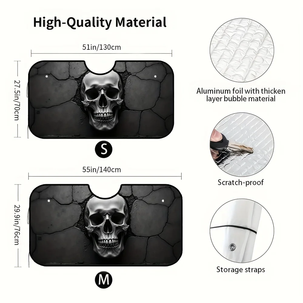 1pc, Car Windshield Sunshade Scary Halloween Spooky Skull Horror Foldable Front Window Sun Shade Reflector Visor Shield Cover He