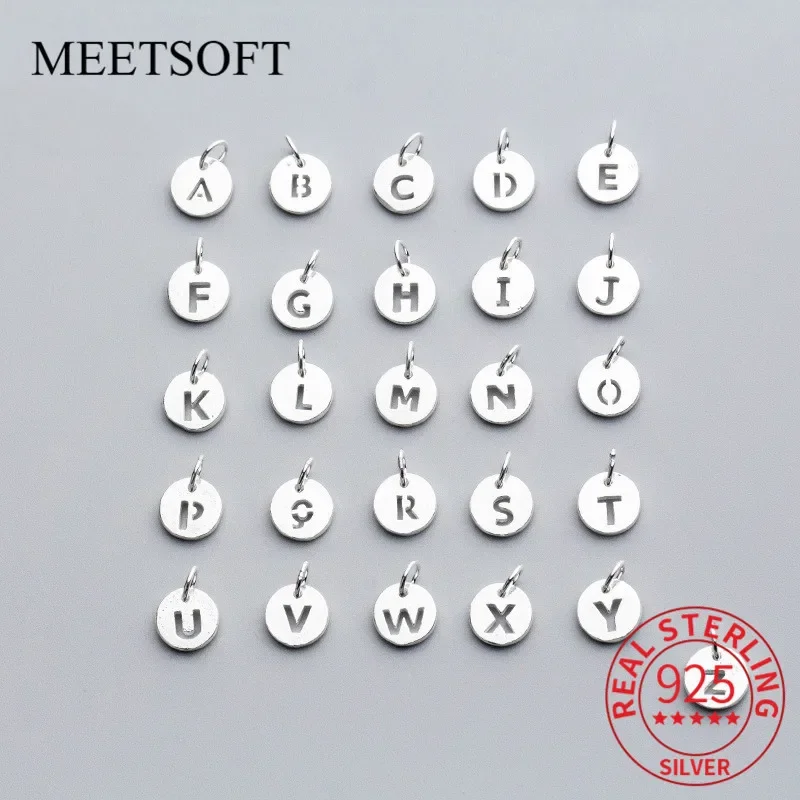 MEETSOFT 100% 925 Silver Alphabet Brang Charm A-Z 26pcs Letter Pendant For Handmade Necklace Bracelets DIY Jewelry Accessory