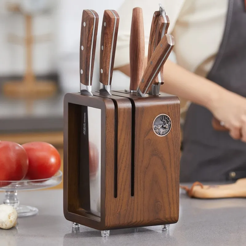 

Premium Ash Wood Knife Stand - Hand Carved Kitchen Storage,Rustproof Utensil Holder, Wall Mount Countertop Organizer for Cutlery