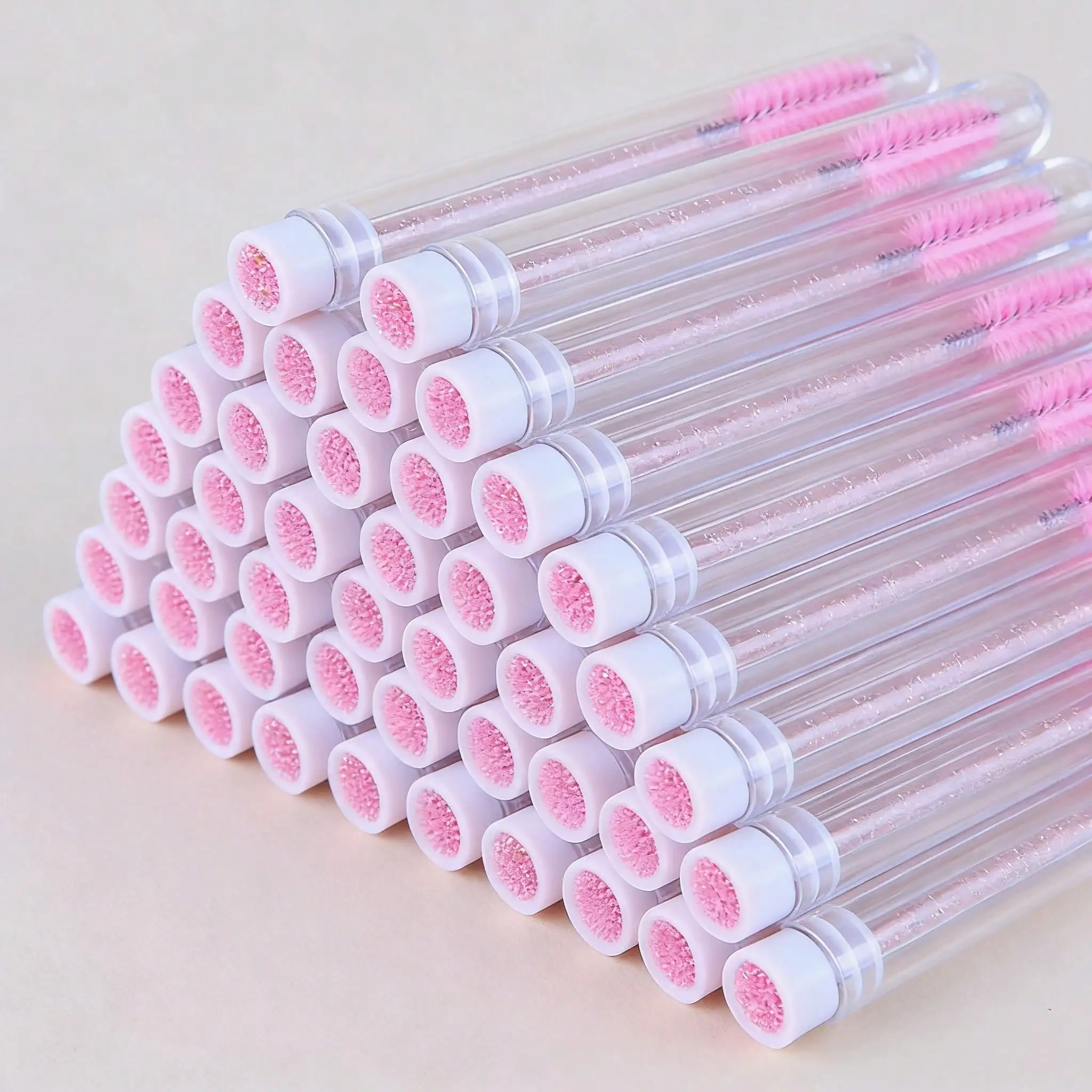 60pcs Disposable Nail Art Brushes Transparent Plastic Tube‑packed Pink Bristles Manicure Painting Pen For DIY Nail Decor Tools