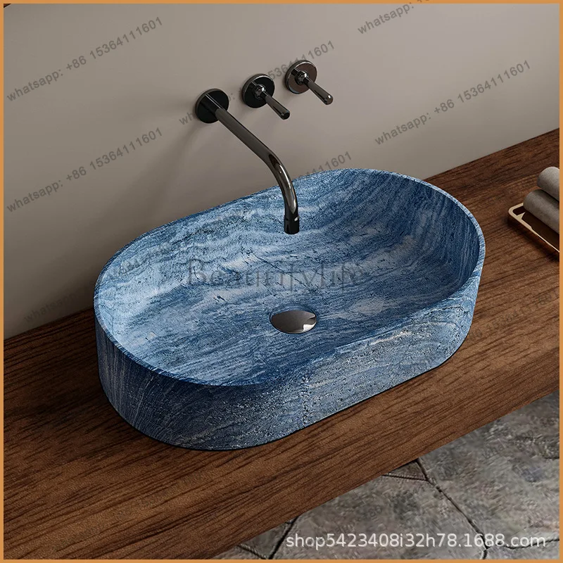 

Travertine platform wash basin bed and breakfast bathroom high-end creative oval wash basin