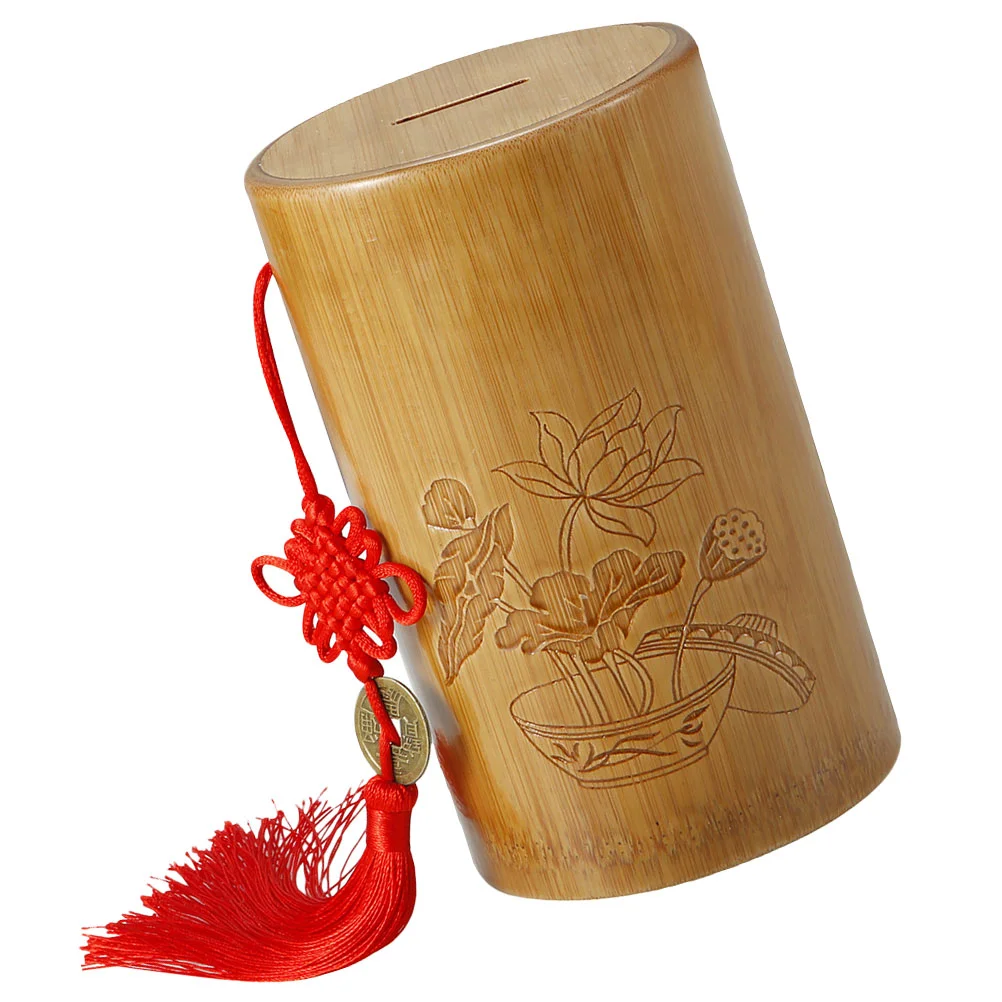 

Bamboo Piggy Bank Desktop Ornament Kids Money Jar Home Decor Natural Lovely Metal Supplies Child