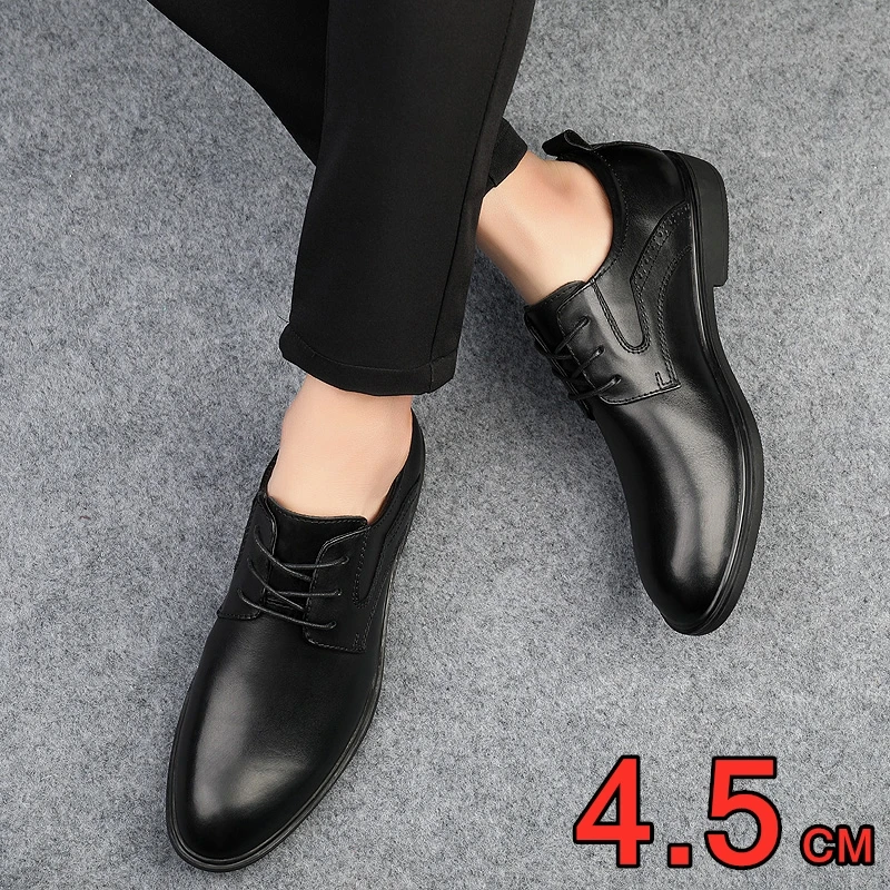 Genuine Leather Brogues Elevator Men Shoes 4.5CM Height Increase Formal Dress Shoes Business Office Italian Men Designer Shoes