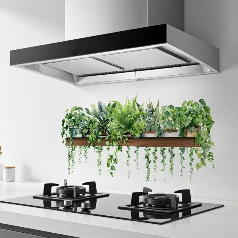 Waterproof 3D Potted Greenery Wall Mural 1 Sheet Peel and Stick Hanging Plant Wall Sticker for Rental Home Decor