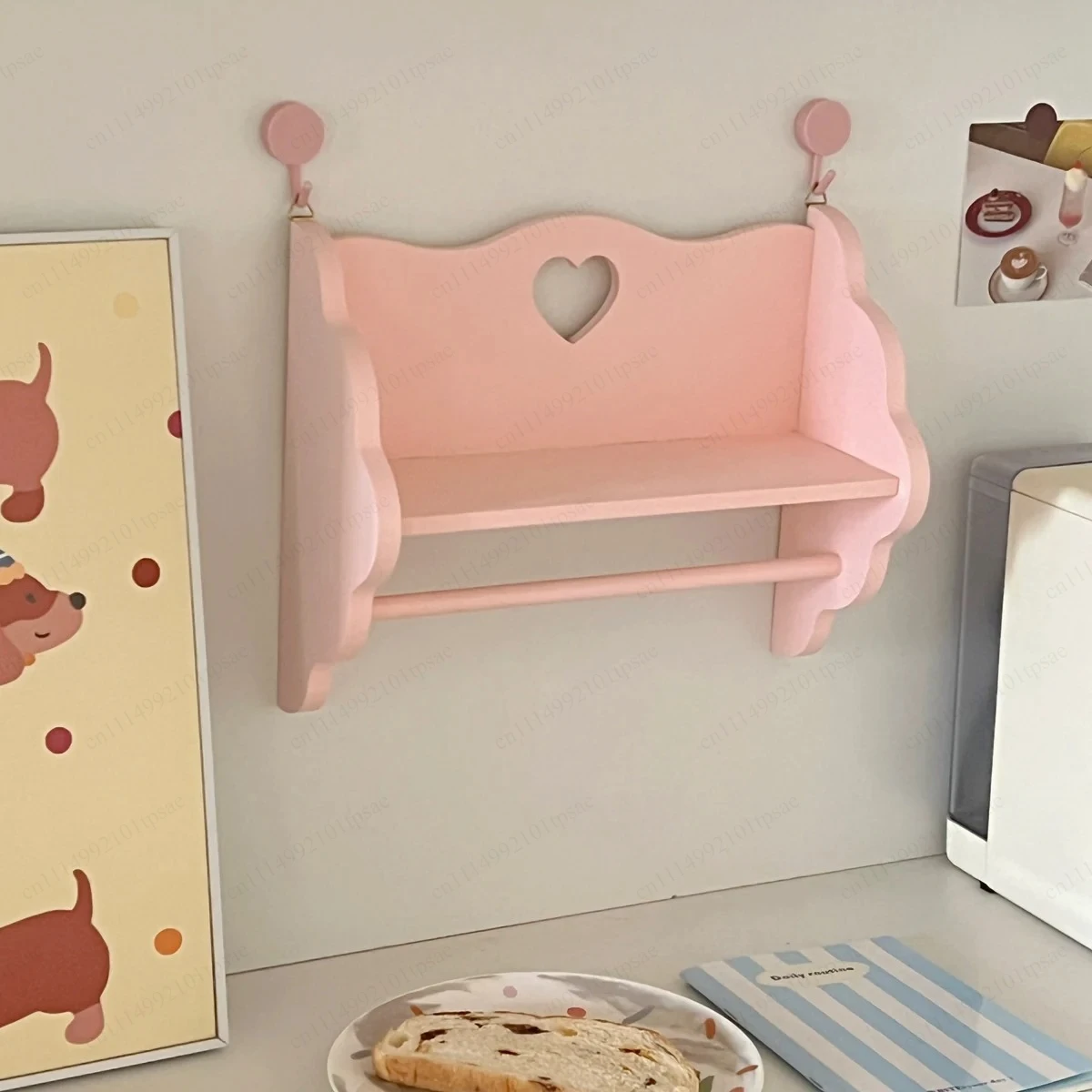 Wooden Double-Layer Storage Rack Desktop Cabinet Cosmetics Storager Pink Dormitory Storage Manual Display Shelf Wall Decoration