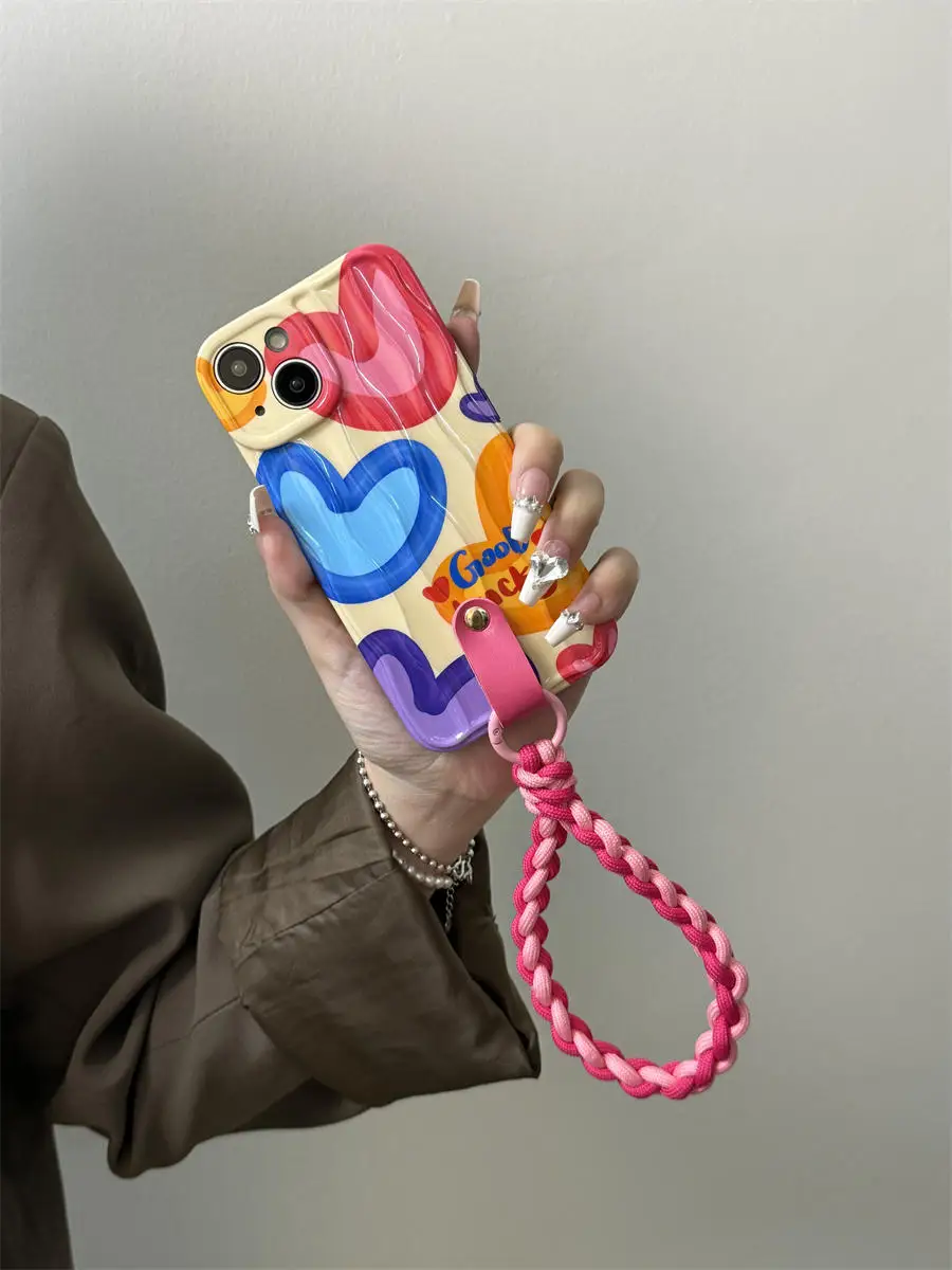 

Small fragrant wind love with hand rope for apple 14 phone case iphone13promax14pro silicone 12 simple 11 fall protection case 1