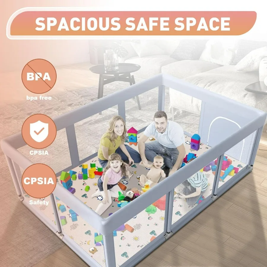 Box per bambini grande 74×50 con tappetino Playpen per neonati e bambini piccoli Canti da gioco per interni ed esterni con cancelli con cerniera Traspirante Me