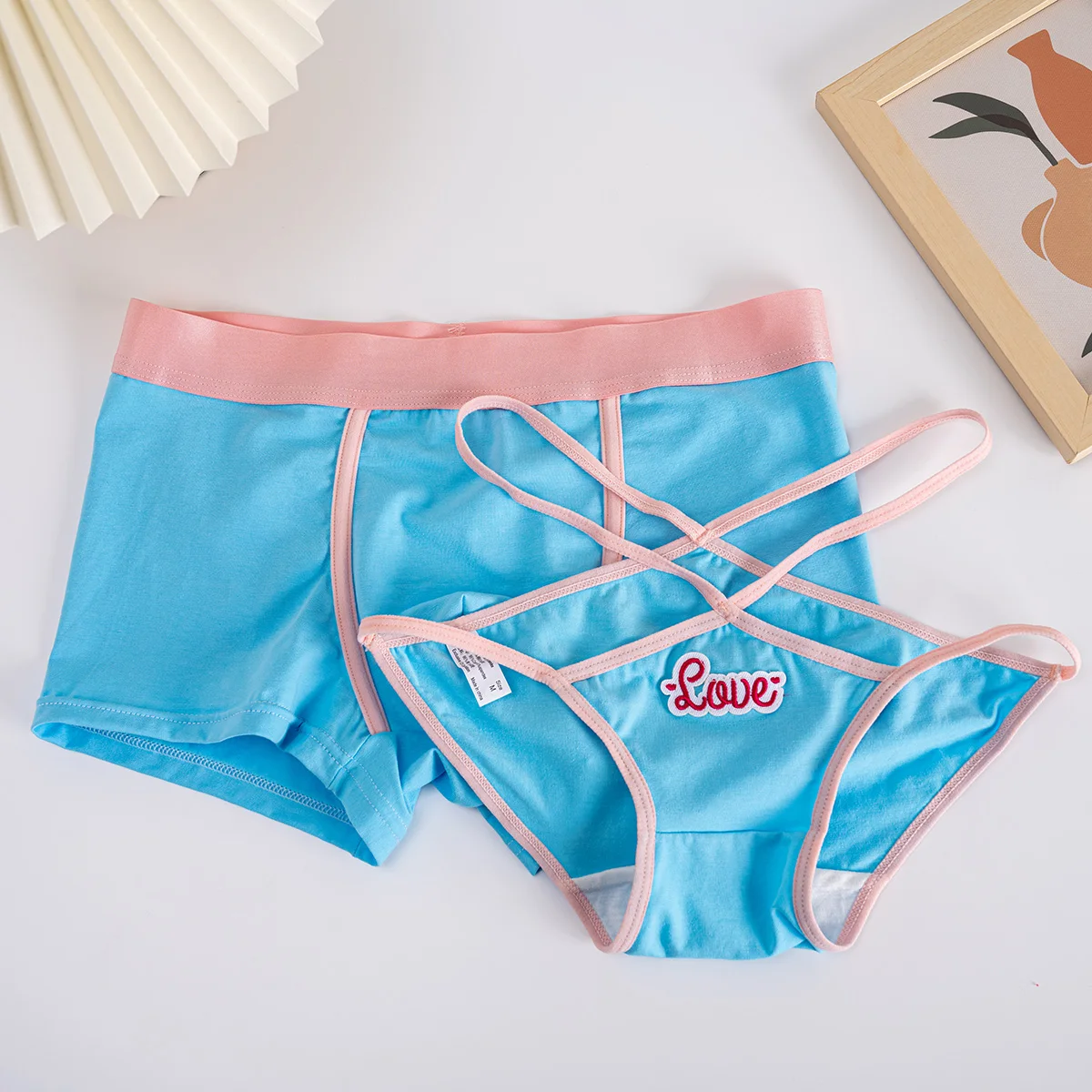 Lolita Pink Slim Strap Couple Underwear - One Male And One Female Sexy Pure Desire Couple Triangle Sweet Set Thin Panties