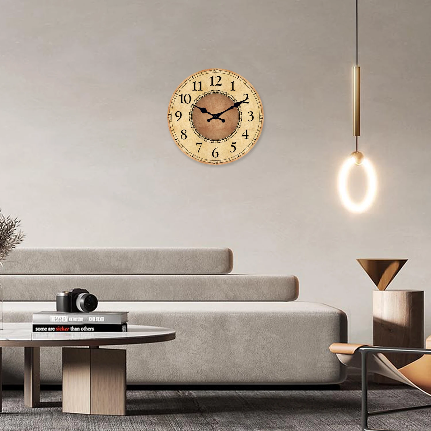 A Vintage Minimalist Arabic Numeral Wooden Wall Clock for Living Room, Bedroom, Kitchen, Home Decoration, Silent Quartz Clock, Holiday Gift, 10 Inches, 12 Inches 14inch 16inch (No Battery)