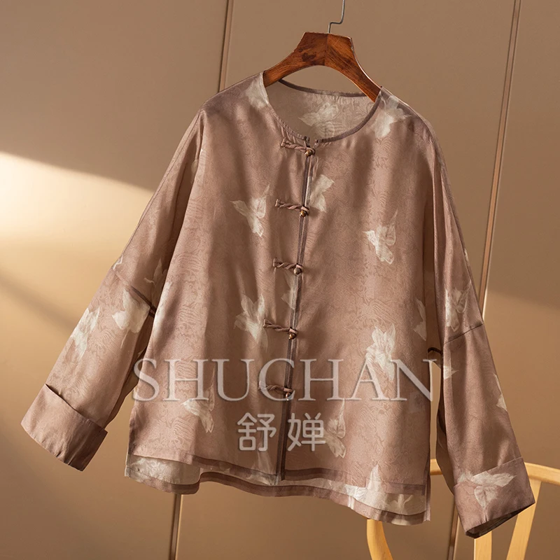 New Chinese Aesthetics Silk Organza Jacquard Cardigan Jacket Women 1Z94 Summer Thin Casacos Femininos Inverno 2025