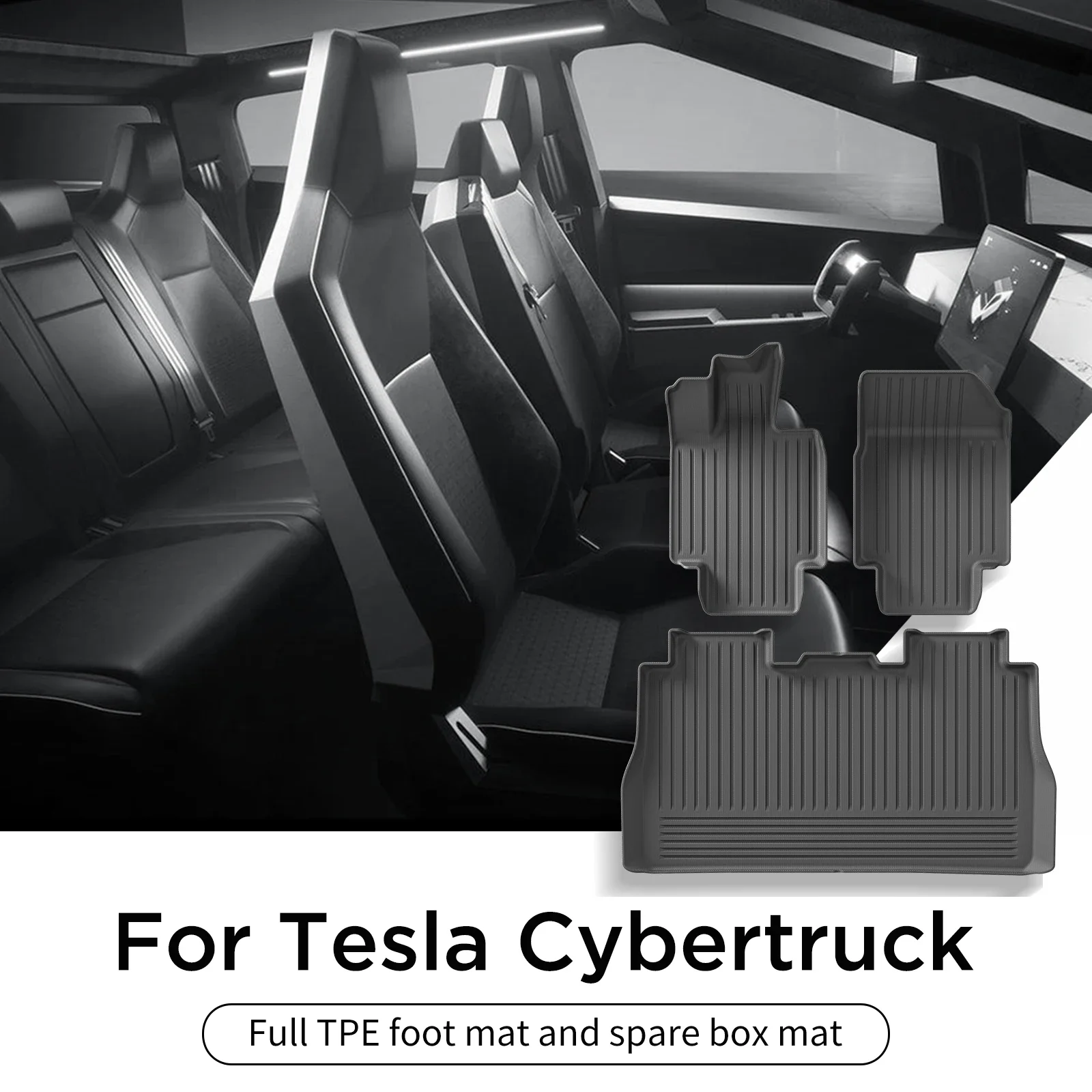 Für Tesla Cybertruck 2024 TPE-Fußmatten Verschleißfeste Fußpolster Kofferraum-Schutzpolster Auto-Zubehör – Detail 2