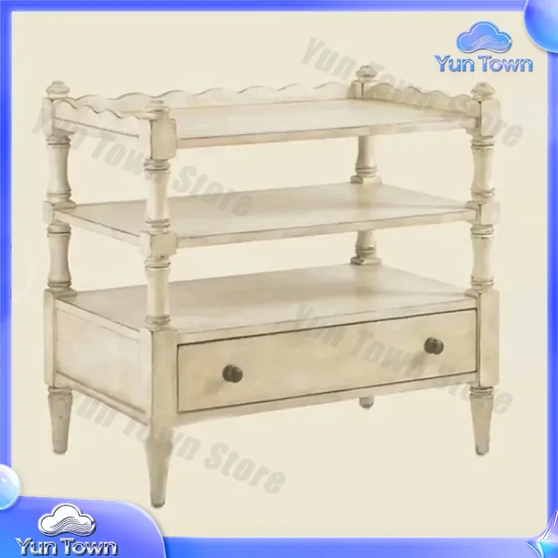 Solid Wood Bedside Tables for Vintage Style Single Drawer Storage Cabinet Sideboard Nightstand Bedroom Furniture for Home