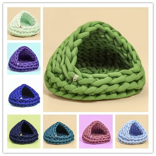 Comfy Handmade Chunky Knit Soft Cat Bed Cave Knitted Pet Basket Knit Cat Bed Soft for Puppy cave cats bed