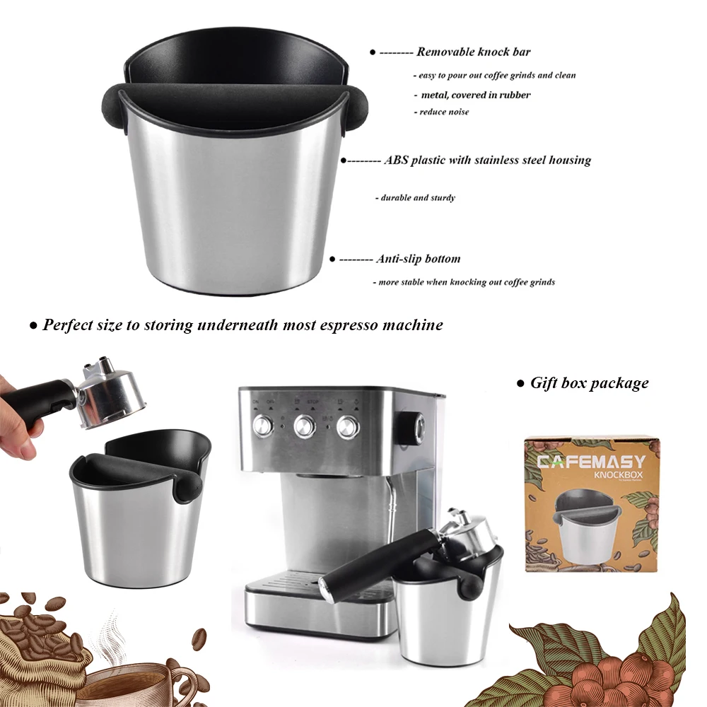 Coffee Grind Knock Box Coffee Grind Dump Bin Waste Bin Stainless Steel Espresso Knock Box for Espresso Maker Household Cafe Tool