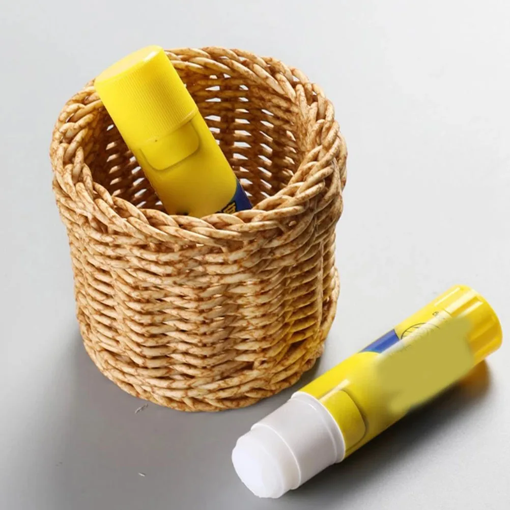 

Imitation Rattan Makeup Brush Holder Desk Storage Box for Pens Remote Control ganizers Pen Pencil Toothbrush Utensil Holder