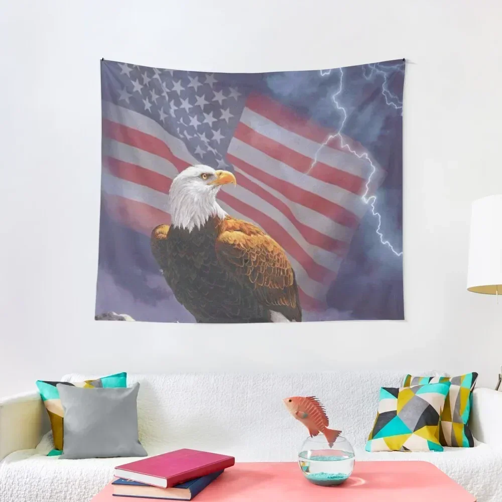 American Flag Bald Eagle Lightning Tapestry Home And Comfort Decor Outdoor Decoration Tapestry